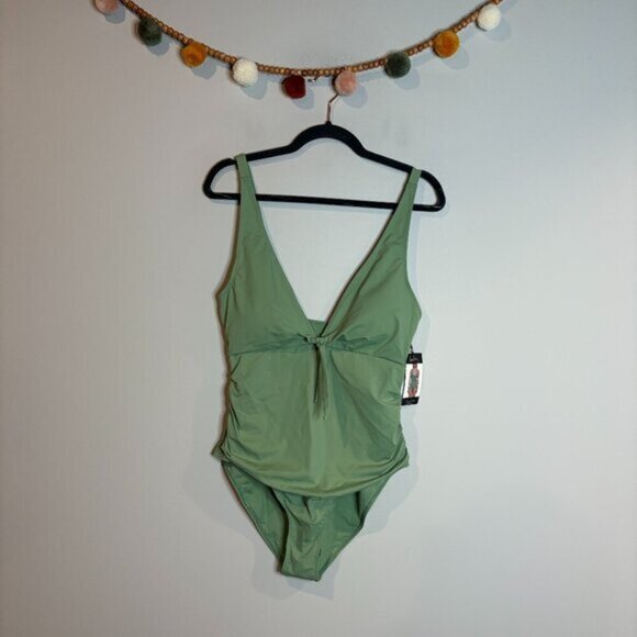 NWT Nicole Miller green tie front one piece swimsuit - Picture 1 of 4